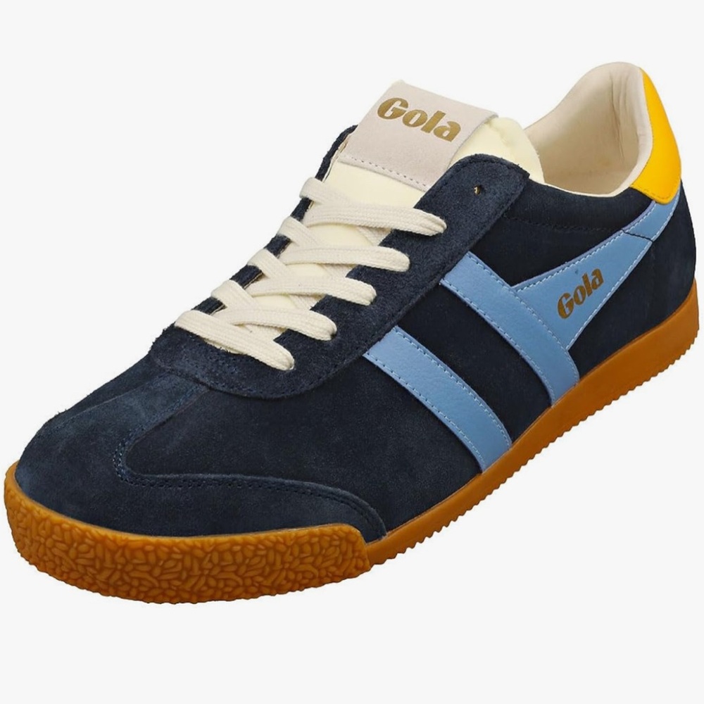 Gola Blue and Yellow Retro Sneakers with Suede Finish